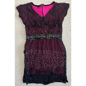 Vintage 90s Y2K Beaded Dress Defined Bust Sequin Fairy Grunge Whimsigoth Pink
